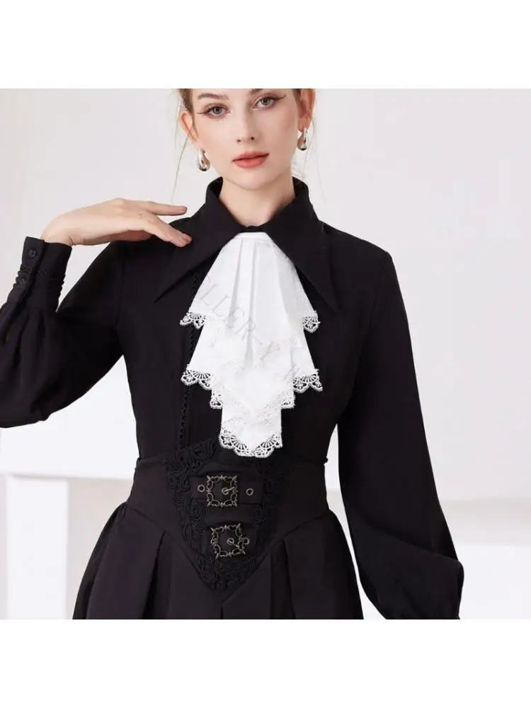 R7UF Layered Neckline Collar for Women False Collar With White Lace Front Panel