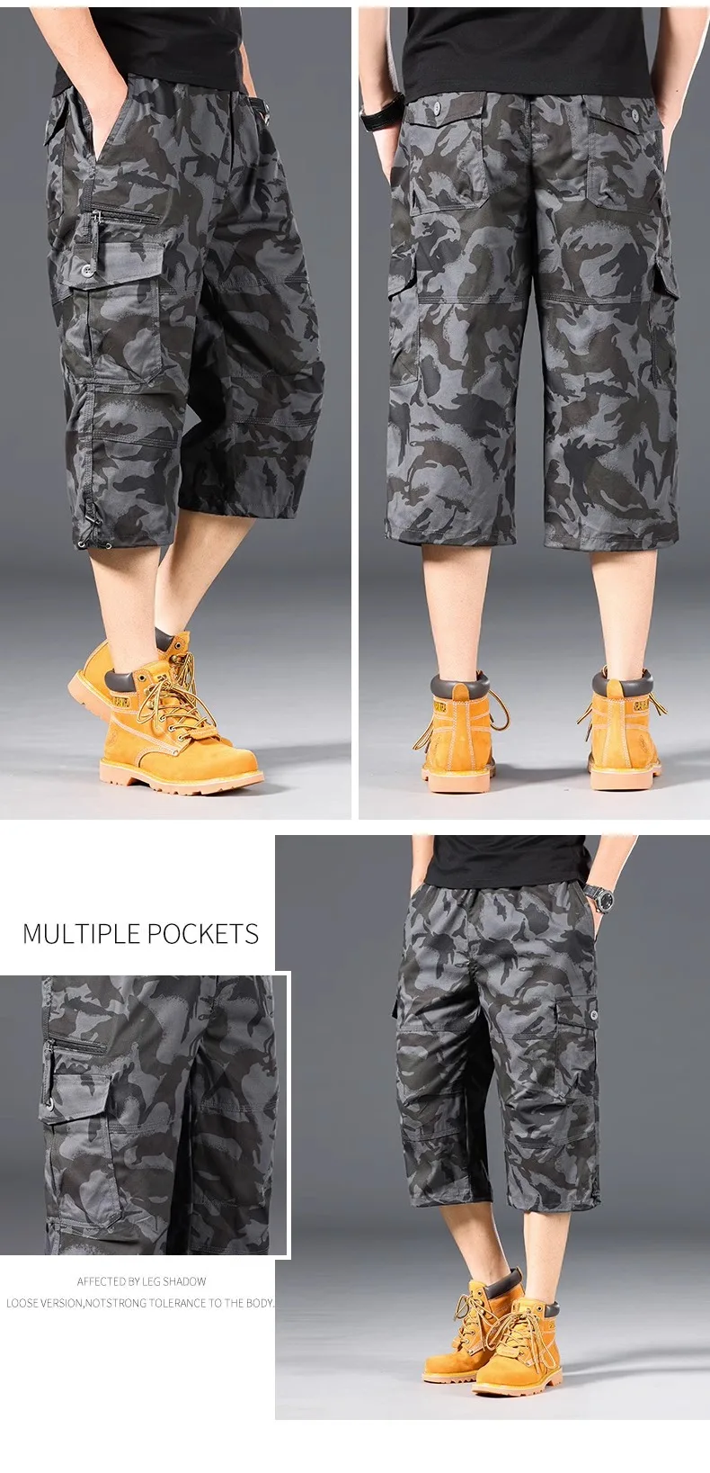 Sommer Herren Cargo-Shorts Lose Lässige Knielange Hosen Elastischer Bund Übergröße Outdoor Jogging Taktische Capri-Hosen – Detail 20