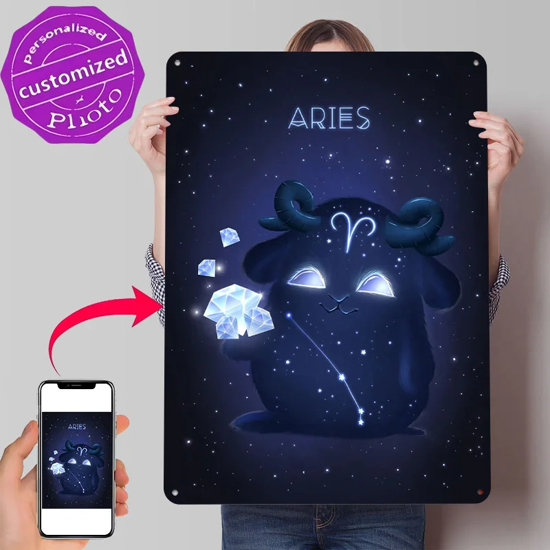 Aries Zodiac Monster Personalized 3D Textured Metal Poster Wall Art Tinplate Sign for Vintage Decorations Bedroom Decoration