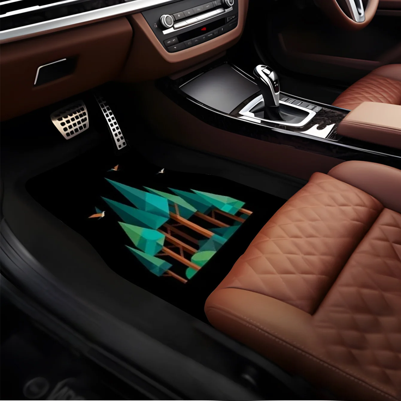 4pcs Geometric Style Forest Print Car Mats| Trendy Vehicle Decor, Stylish Mats, Universal Fit, Elevates Cabin Style, Fills Every