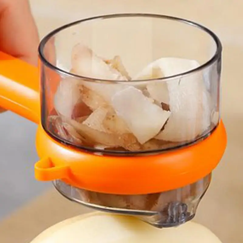 เครื่องปอกพร้อมกล่องเก็บเครื่องตัดสแตนเลสสองด้านเครื่องปอกมันฝรั่ง Gadget ครัว Orange Peeler Peeling เครื่องมือสําหรับแครอท