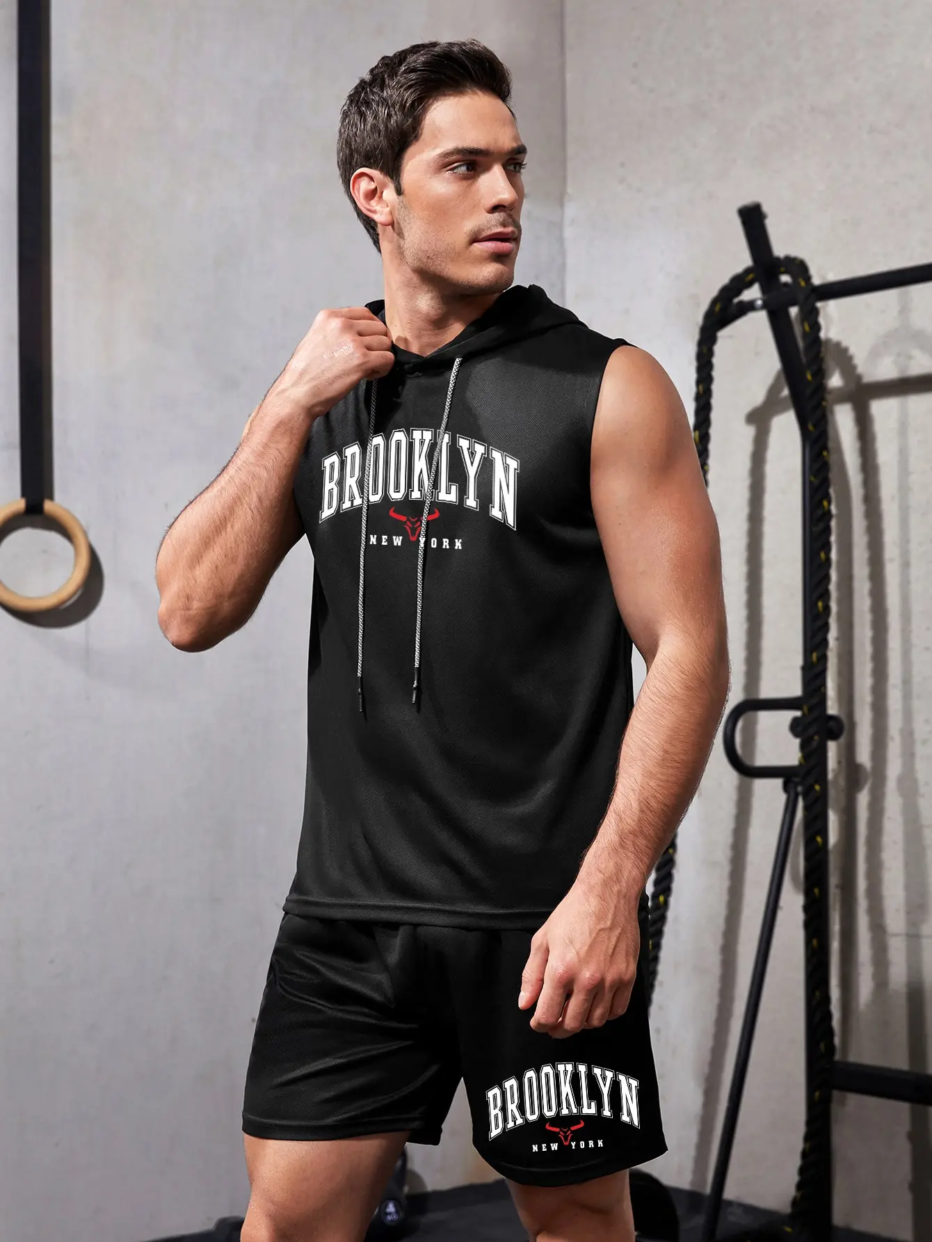 Ropa deportiva para hombre, camiseta sin mangas de baloncesto, pantalones cortos negros de talla grande, secado rápido, transpirable, para correr,