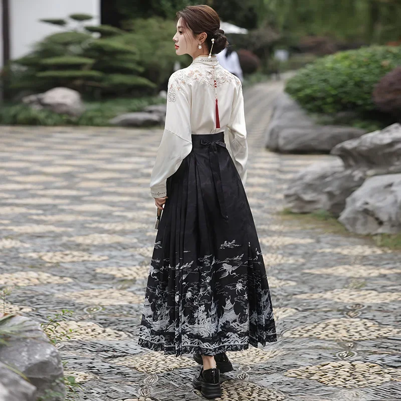 Traditional Chinese Style Hanfu Dress Cosplay Hanbok Set Women Costume Horse-face Skirt Outfits White Black Han Dynasty