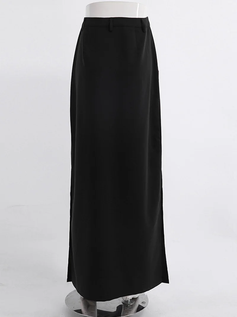 2022 Autumn Winter Women Elegant Maxi Skirts Solid Black High Waist Slit A-line Skirt For Women