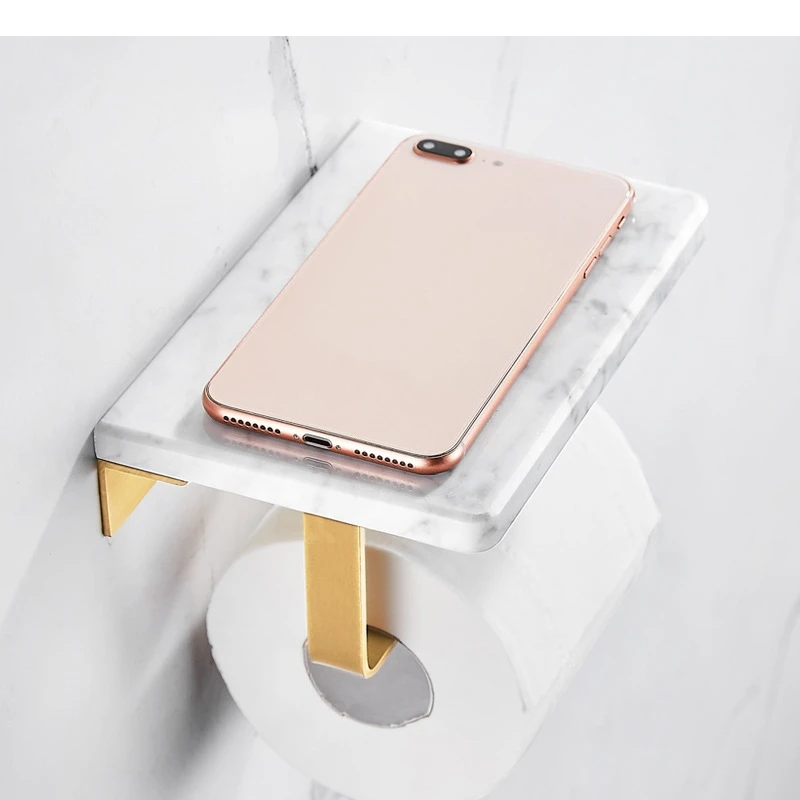 

Marble Paper Towel Holder Metal Toilet Roll Tissue Rack Wall Mounted Storage Household Bathroom Shelves