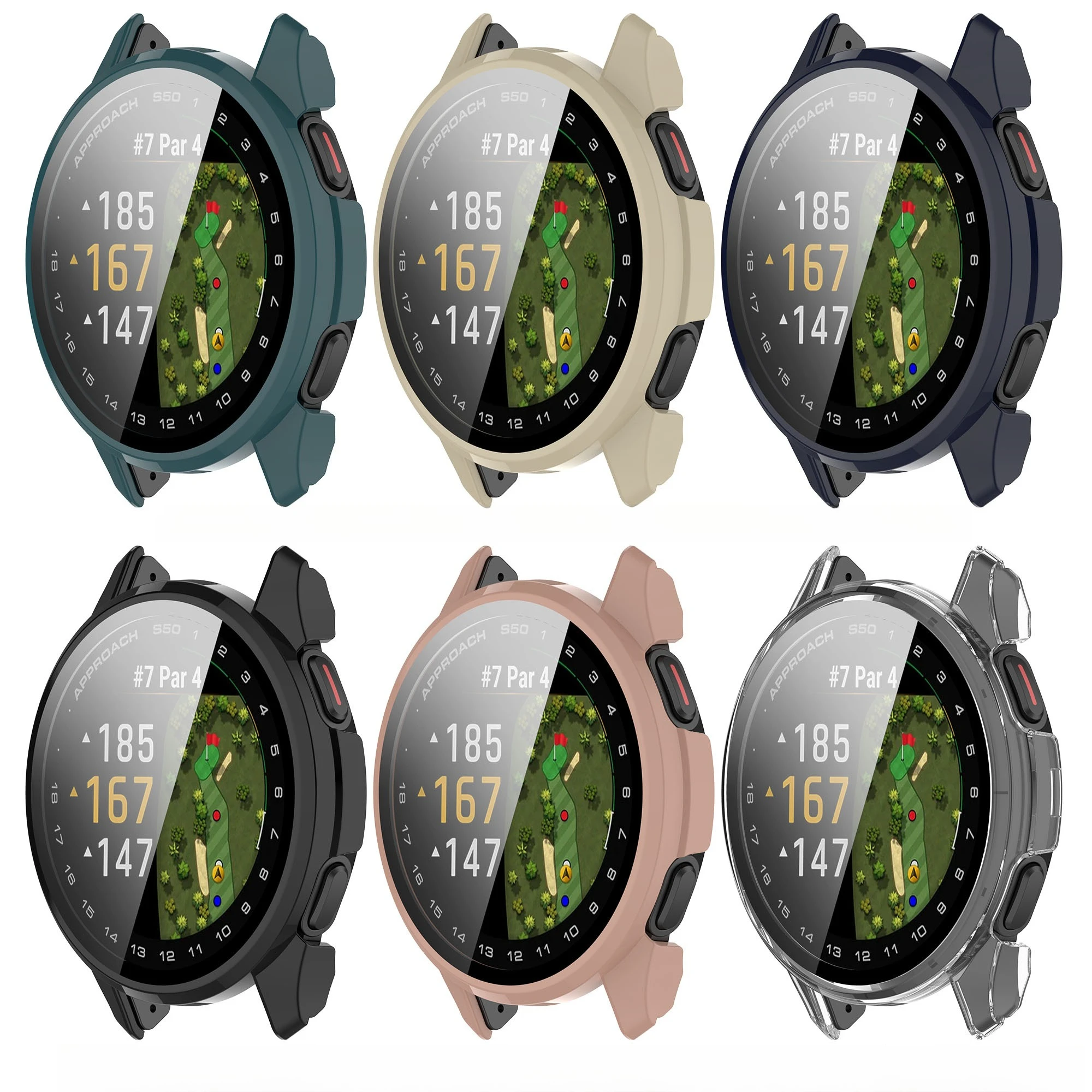 Watch Case For Garmin Approach S50  WithTempered 2-in-1 Glass Hard Cover With Screen Protector Film PC Watch Casing