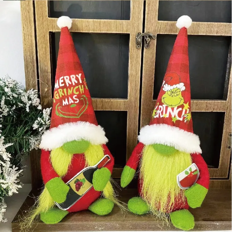 New Christmas Grinch Green Hair Monster Faceless Old Man Three-dimensional Christmas Ornament Doll Holiday Ornament