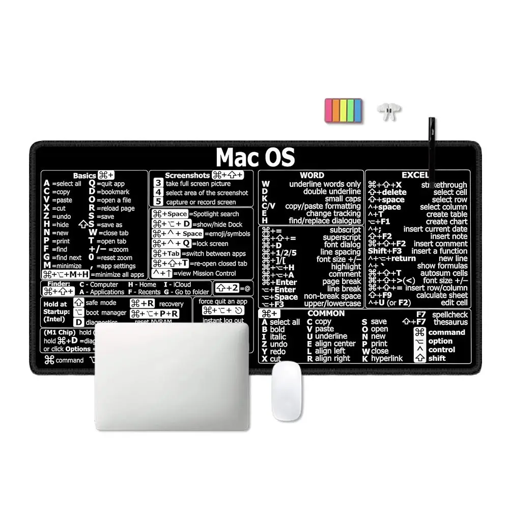 Mac Os Shortcuts Cheat Sheet Word Excel XXL Mousepad for Mac Quick Reference Keyboard Shortcut غير قابل للانزلاق قاعدة مطاطية لوحة الماوس #4