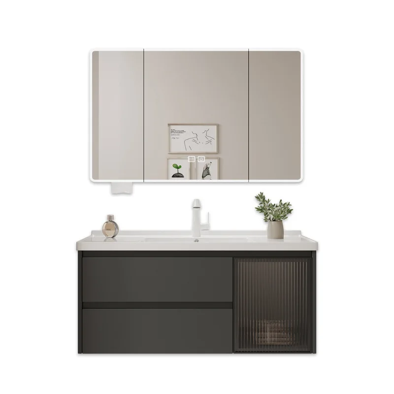 

Modern simple bathroom vanity with double drawer mirror and cupboard