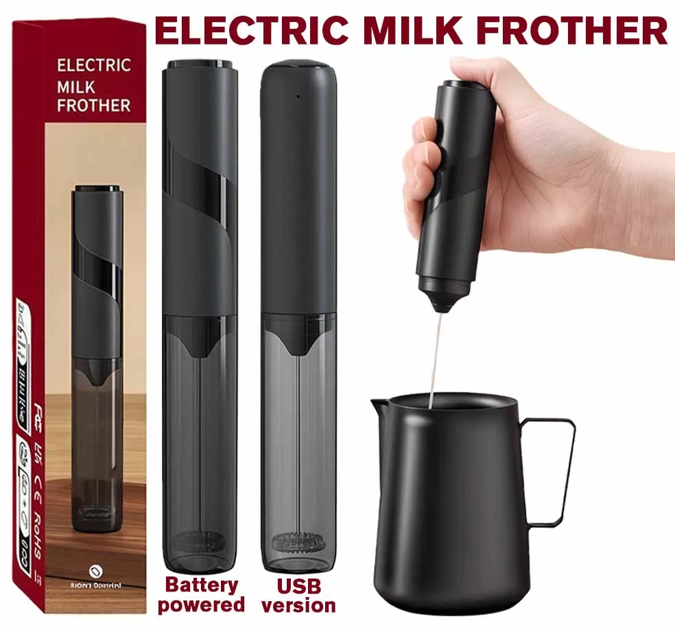 Electric Drink Mixer with Lid Handheld Foam Maker Multifunctional Frother for Coffee, Hot Chocolate, Matcha & Protein Shakes