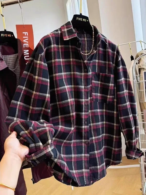 

Casual Sle Long Sve irt Korean Plaid Loose Fit Women's Top Spring New Arrival Layering Outerwear Casual Coat