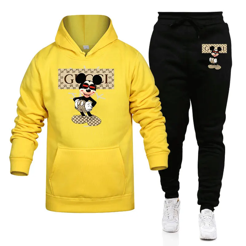 2024Disney couple hoodie set fashion sweatshirt+sweatpants set sweatshirt men\'s pullover sweatshirt women\'s clothing