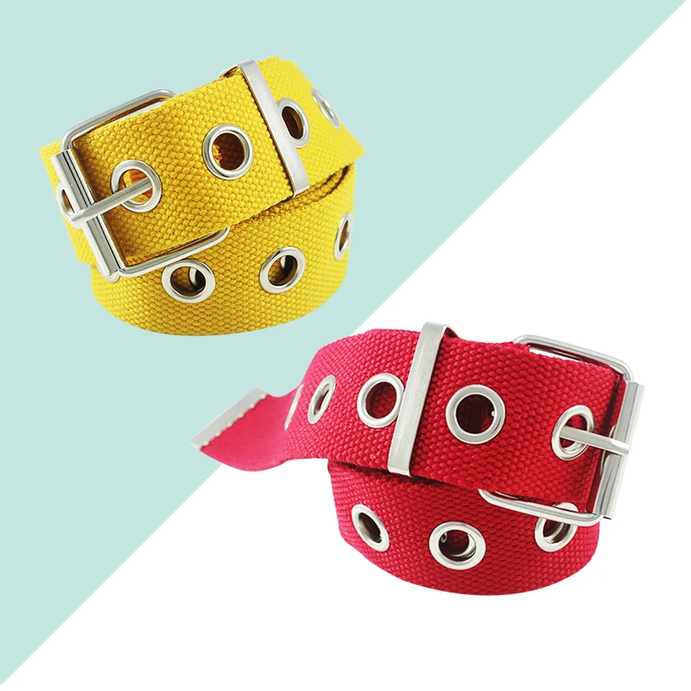 

2Pcs Canvas Waist Belt Lightweight Durable Adjustable Iron Buckle Casual Comfortable Breathable Style for Women Girls Red Yellow