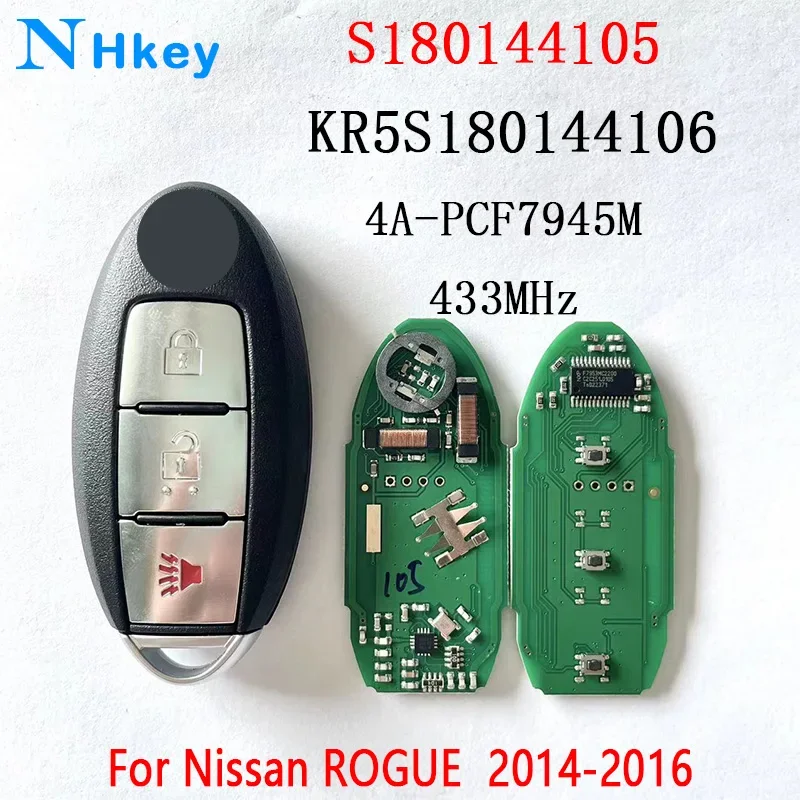 NHkey 433.92MHz Original 4A Chip S180144105 Smart Remote Car Key Fob for Nissan  Rogue 2014-2016 KR5S180144106