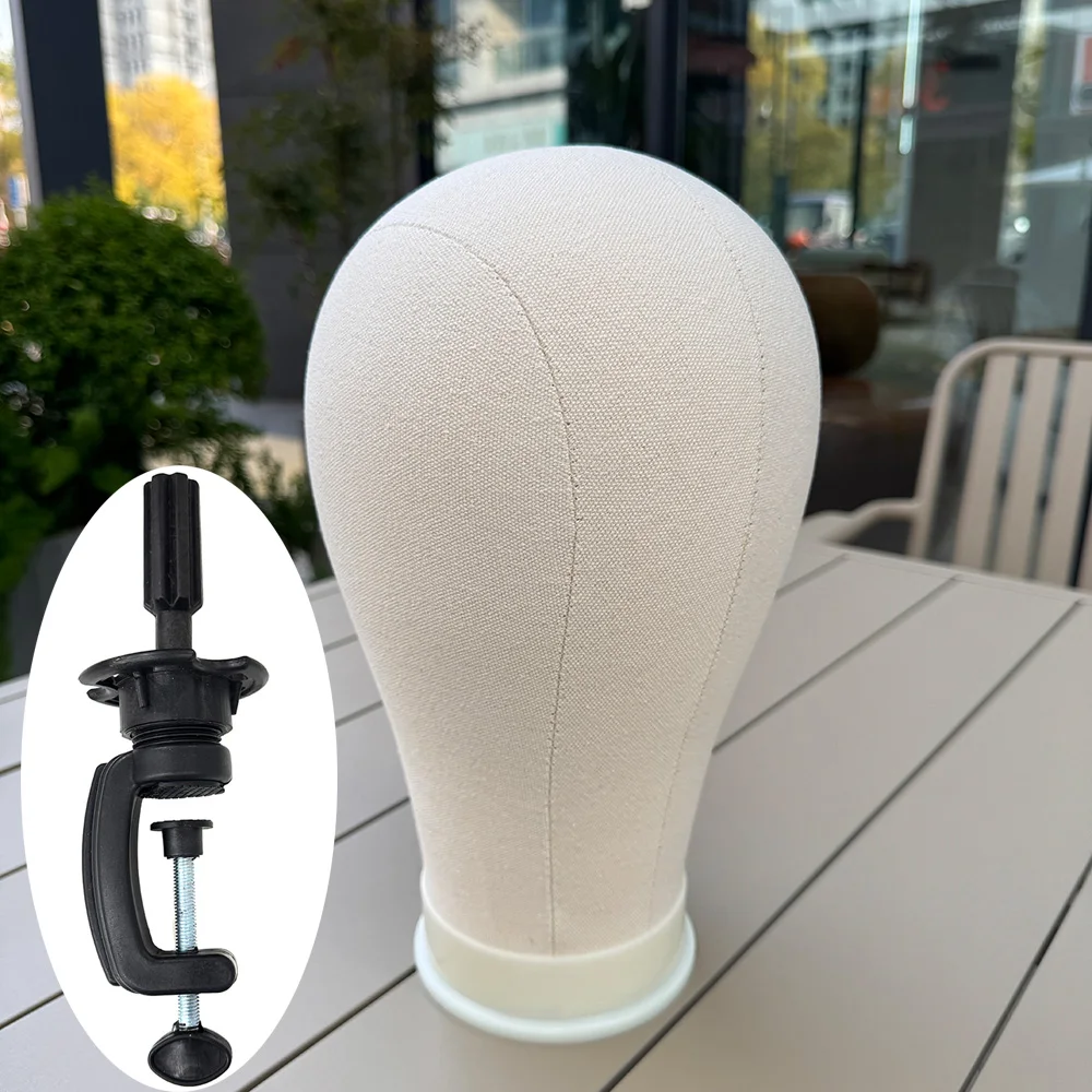 

White Canvas Wig Head Mannequin Head With Table Clamp Holder,Used for Wig Making,Styling and Display for DIY Enthusiasts