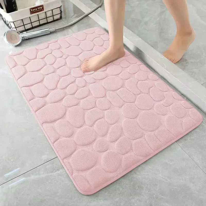 3D Non Slip Bathroom Mat Cobblestone Embossed Bath Mats Absorbent Doormat Carpet Door Floor Mats Machine Washable Quick Drying