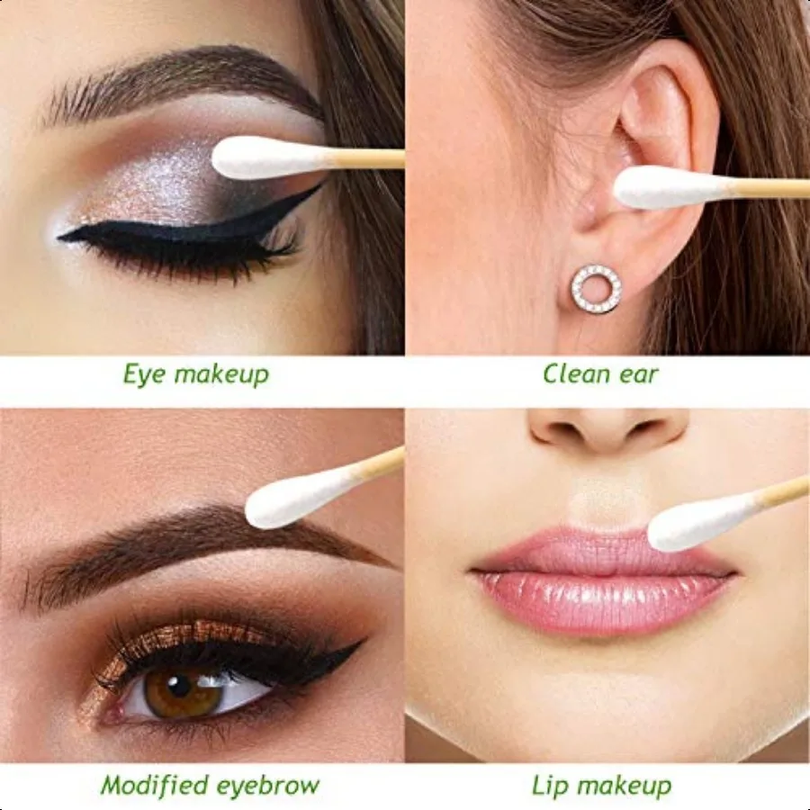 مسحات قطنية 400 عدد أطراف مستديرة مزدوجة مسحات قطنية مع أعواد خشبية قوية مسحات أذن أعواد قطنية مع ش من الخيزران مقاس 3.0 بوصة