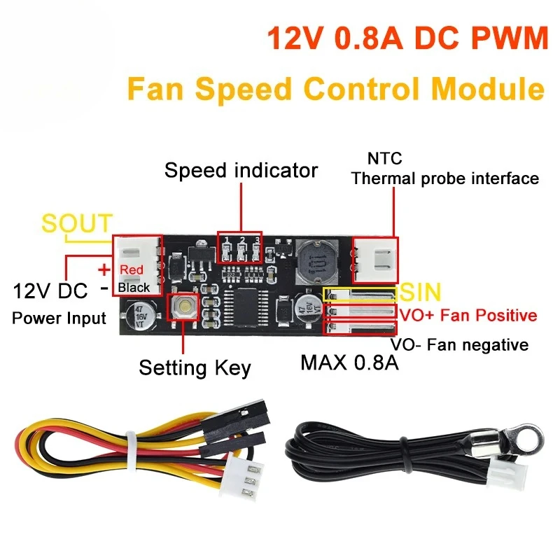 Single 12V 0.8A DC PWM 2-3 Wire Fan Temperature Control Speed Controller Chassis Computer Noise Reduction Module