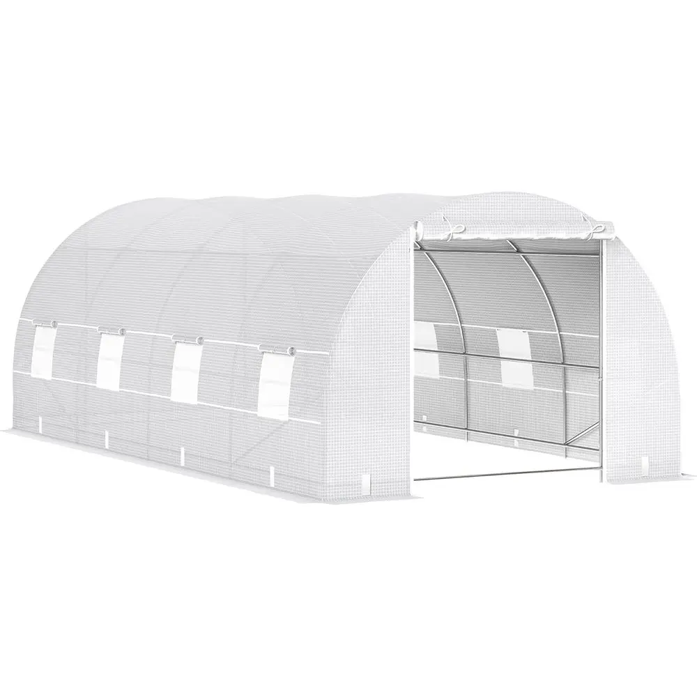 

x 10' x 7' Walk-in Tunnel Greenhouse with Zippered Door & 8 Mesh Windows, Garden Green House Kit, Galvanized Steel Frame, White