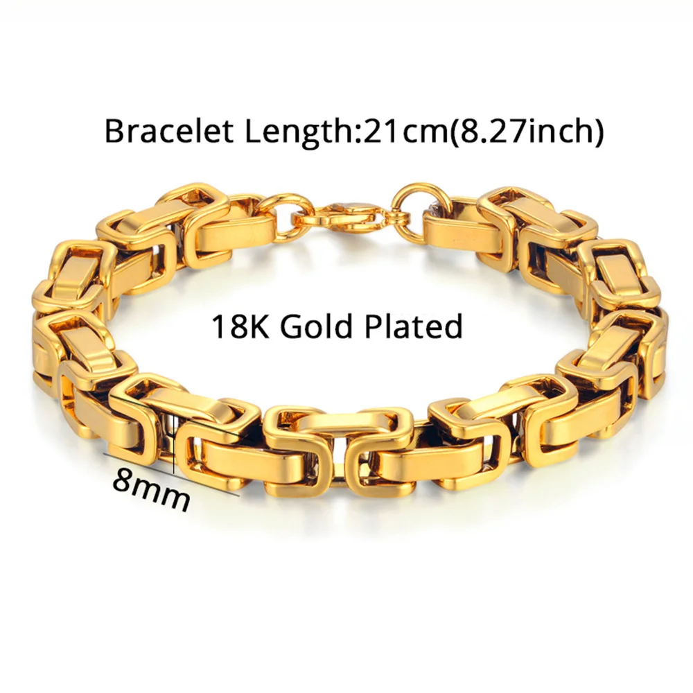 Gold Color Stainless Steel 8mm Thick Heavy Cuban Link Chain Bracelets Necklace For Men Fashion Party Wedding Jewelry Sets Gift