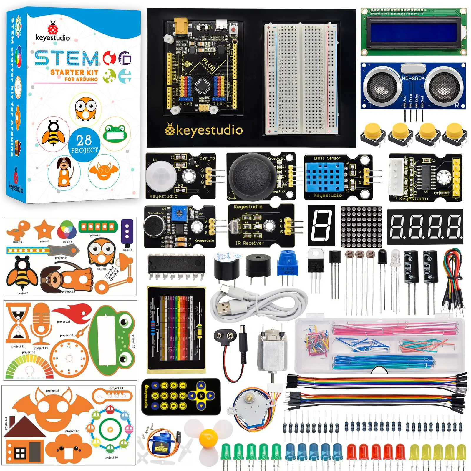 Keyestudio Complete STEM Super Starter Kit With Arduino UNO/ MEGA Plus Board DIY Electronic+28 Project Programming Stater Kit