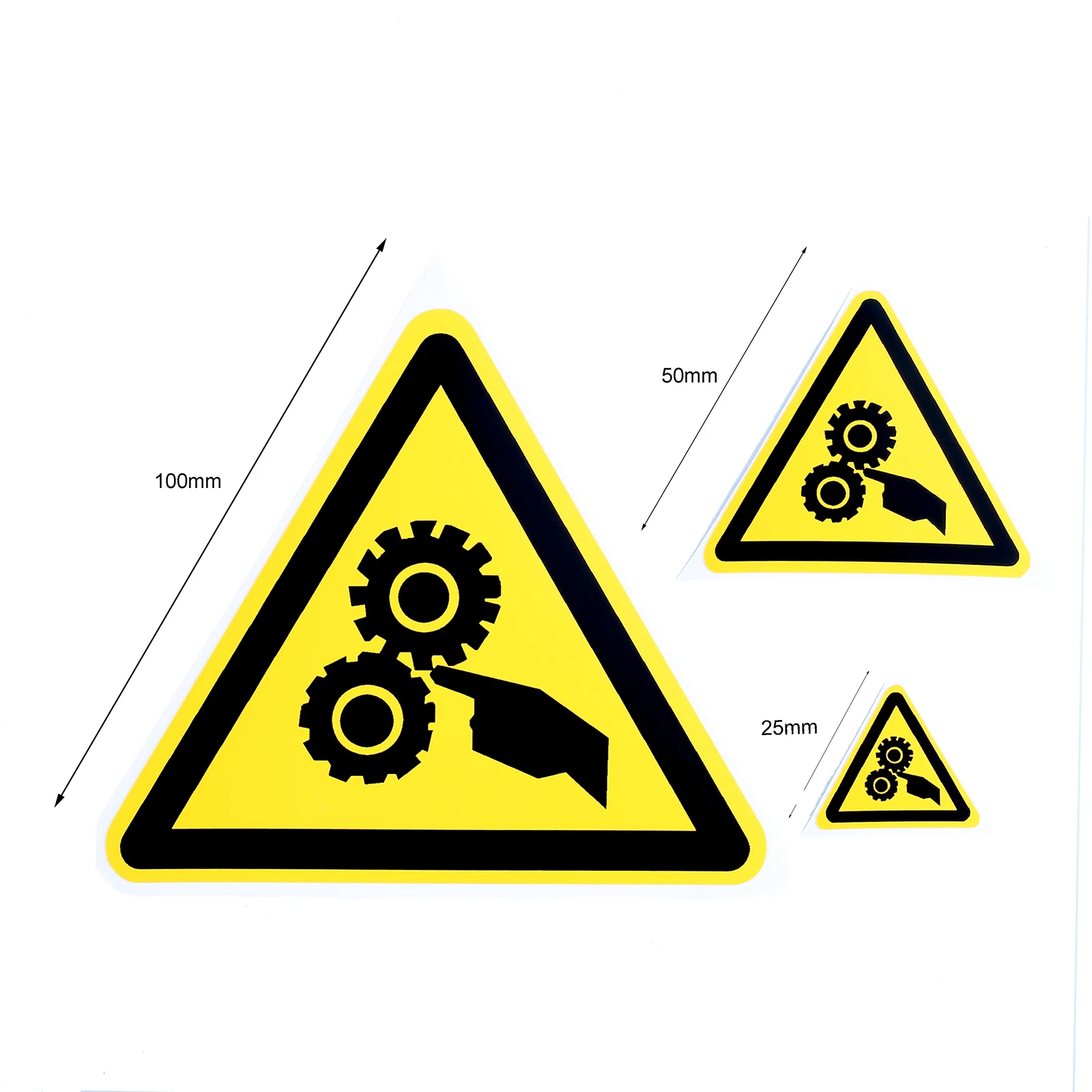 Pegatina de señal de advertencia triangular de 5 piezas, logotipo de seguridad de 25/50/100mm, etiqueta a prueba de agua y aceite