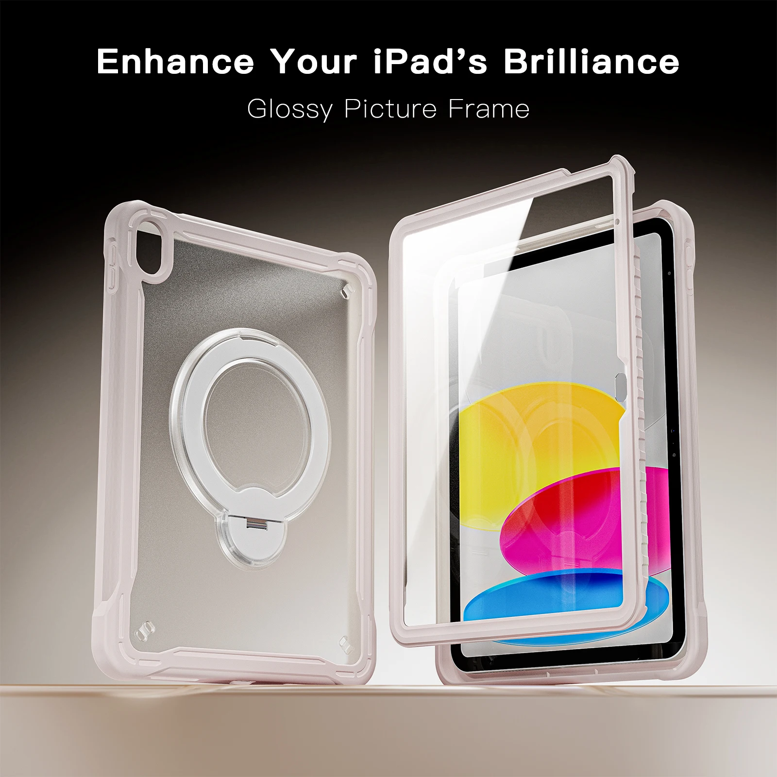 Translucent Cover With Built-in Tempered Glass Screen Protector For iPad A16 2025 11th 10.9 2022 10th Gen. Rotating Stand Case