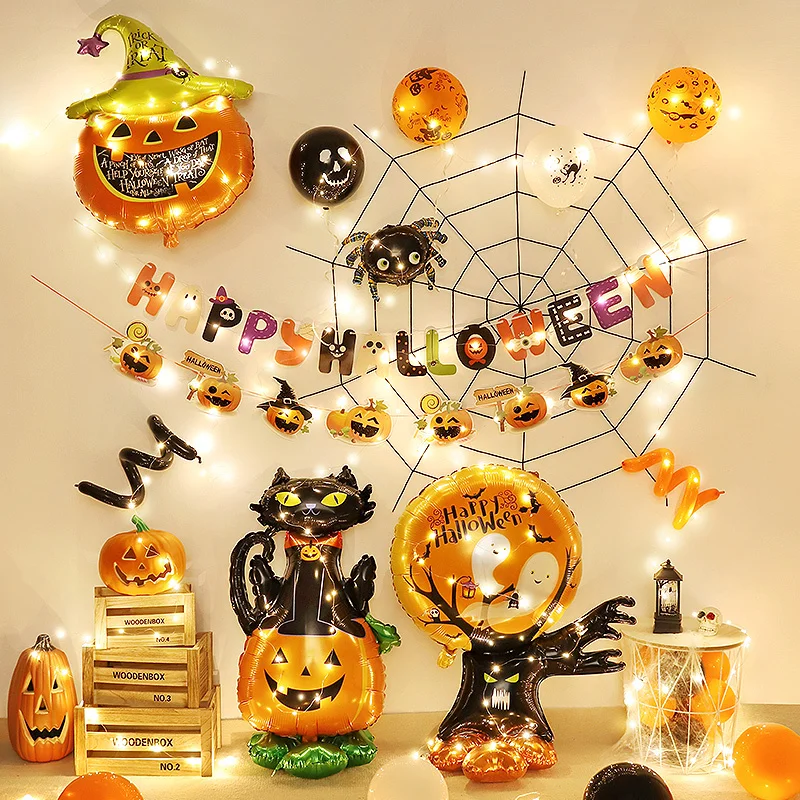 

Hot Selling Halloween Decoration Theme Balloons Pumpkin Lanterns Indoor Decoration Atmosphere Background Wall Scene Decoration
