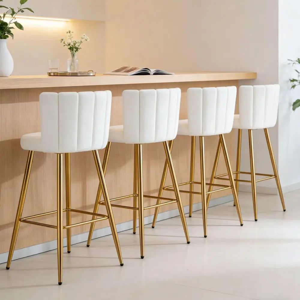 

Velvet 30" Bar Height Barstools Set o 4 ern Kitchen Stools Upholstered Counter Stool Chairs with Gold Legs or Kitchen Island/Bre