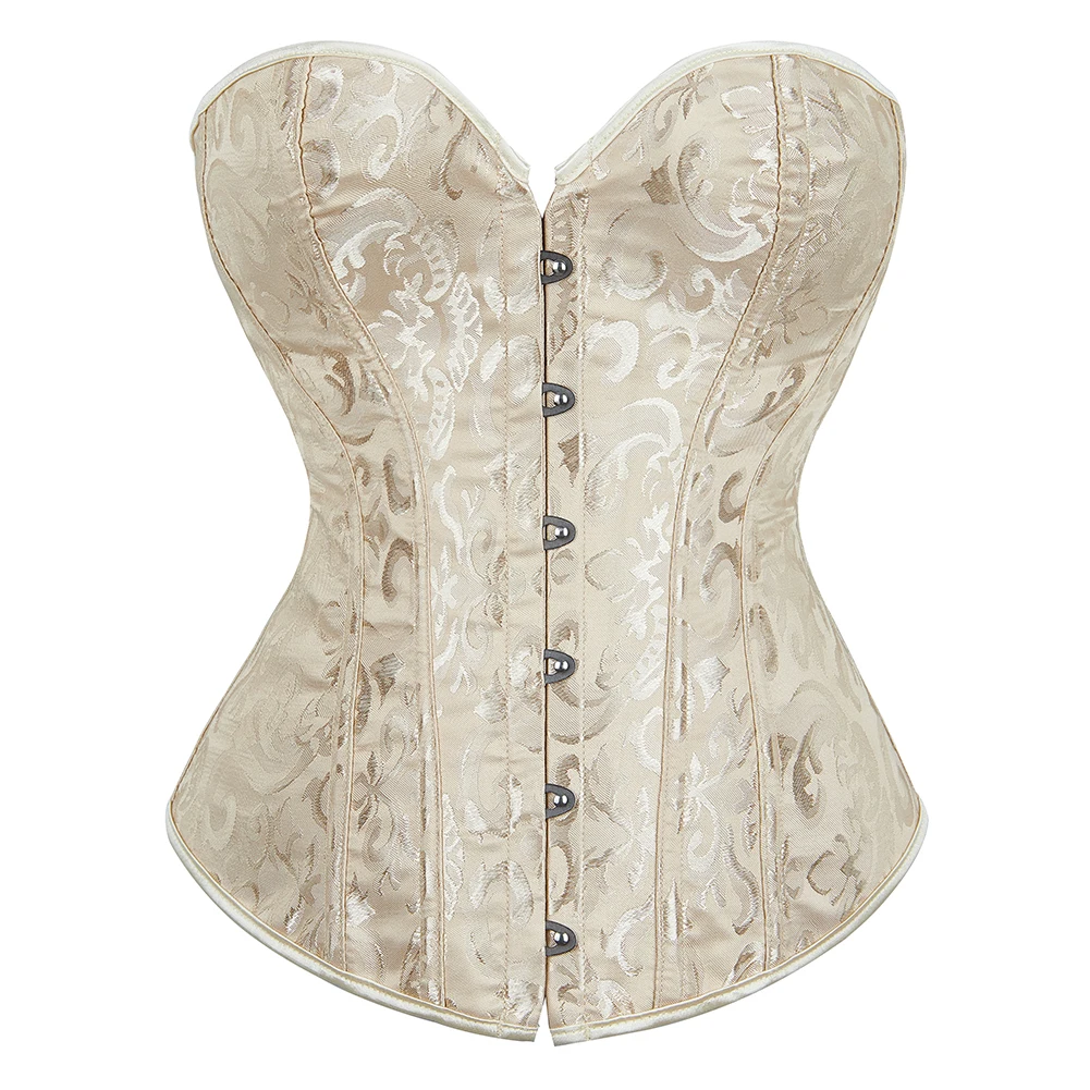 Overbust Corset Jacquard Floral Black White Pink Blue Korset Fish Boned Gothic Bustier Top Front Busk Clothing Gorset