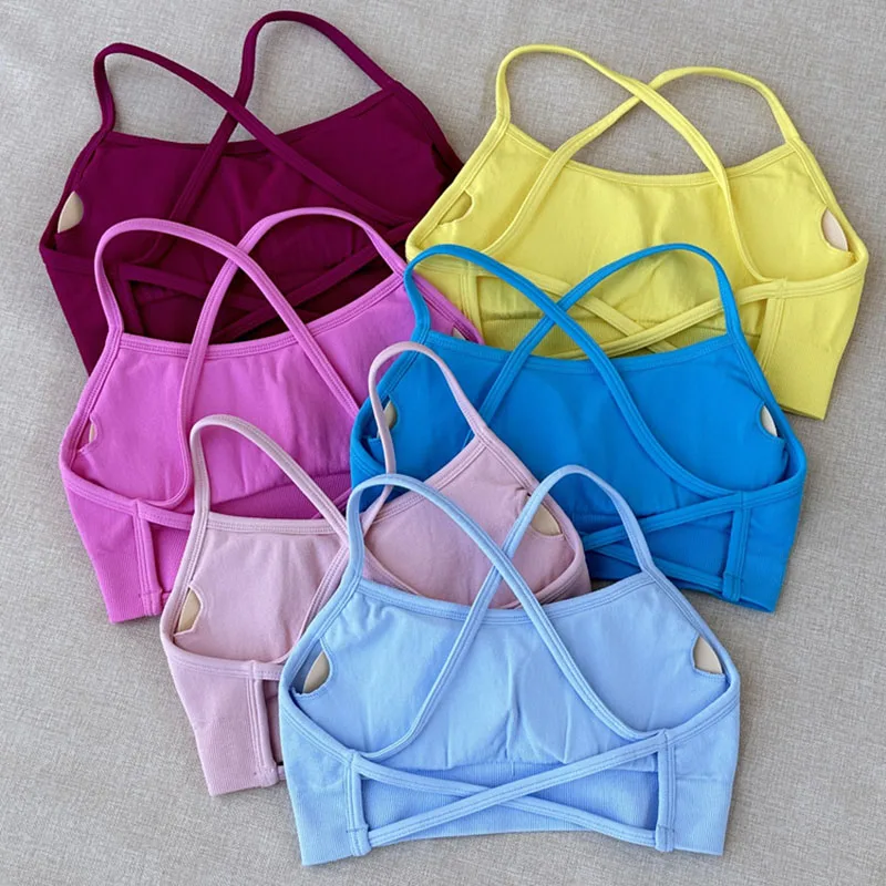 

I‌mpact Seamless Cross Back Sports Bra Women's Matte Nylon Yoga Bralette With Breathable Cutout Padded Workout Top Gym Wear