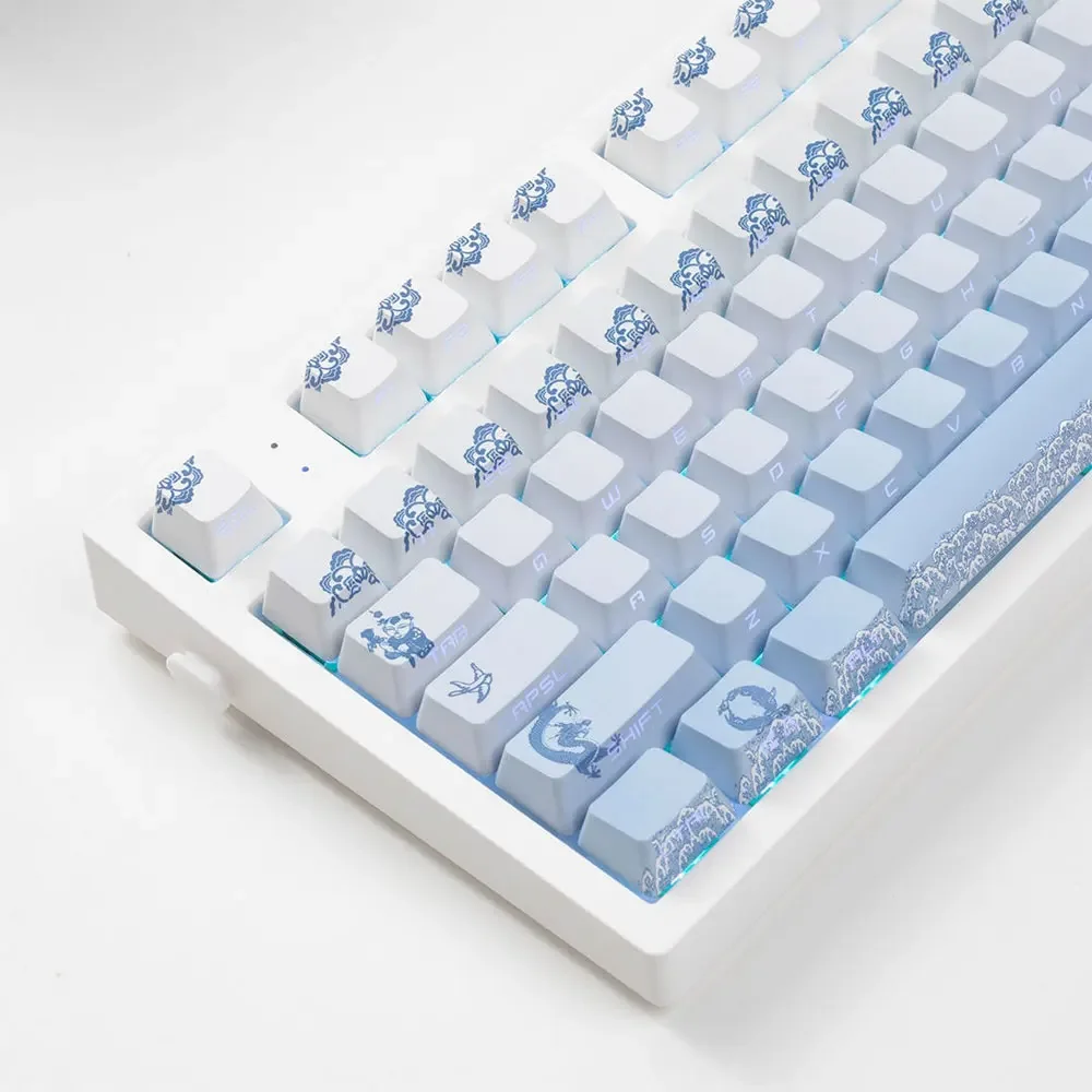 

Blue White Porcelain Theme Full Set Keycaps Side-Word OEM Height PBT Thermal Sublimation For 68 75 84 87 104 Mechanical Keyboard