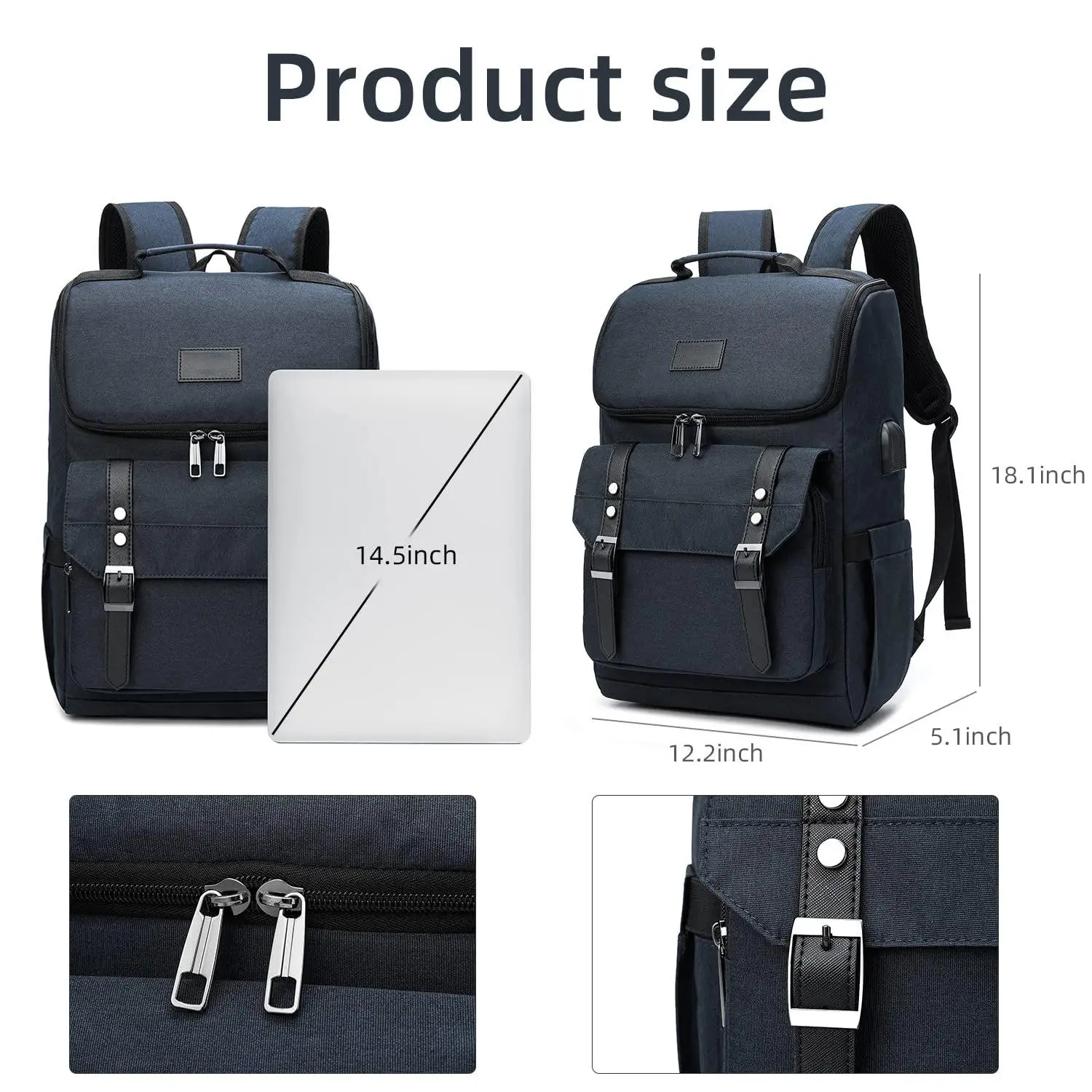 Mochila para portátil de Material Oxford con puerto de carga USB, 15,6 pulgadas, para negocios o viajes universitarios