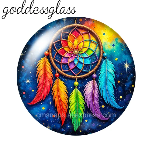 Dream catcher Colored feathers Wind Chime 10pcs 12mm/18mm/20mm/25mm Round photo glass cabochon flat back Making findings Jewelry - Image 4
