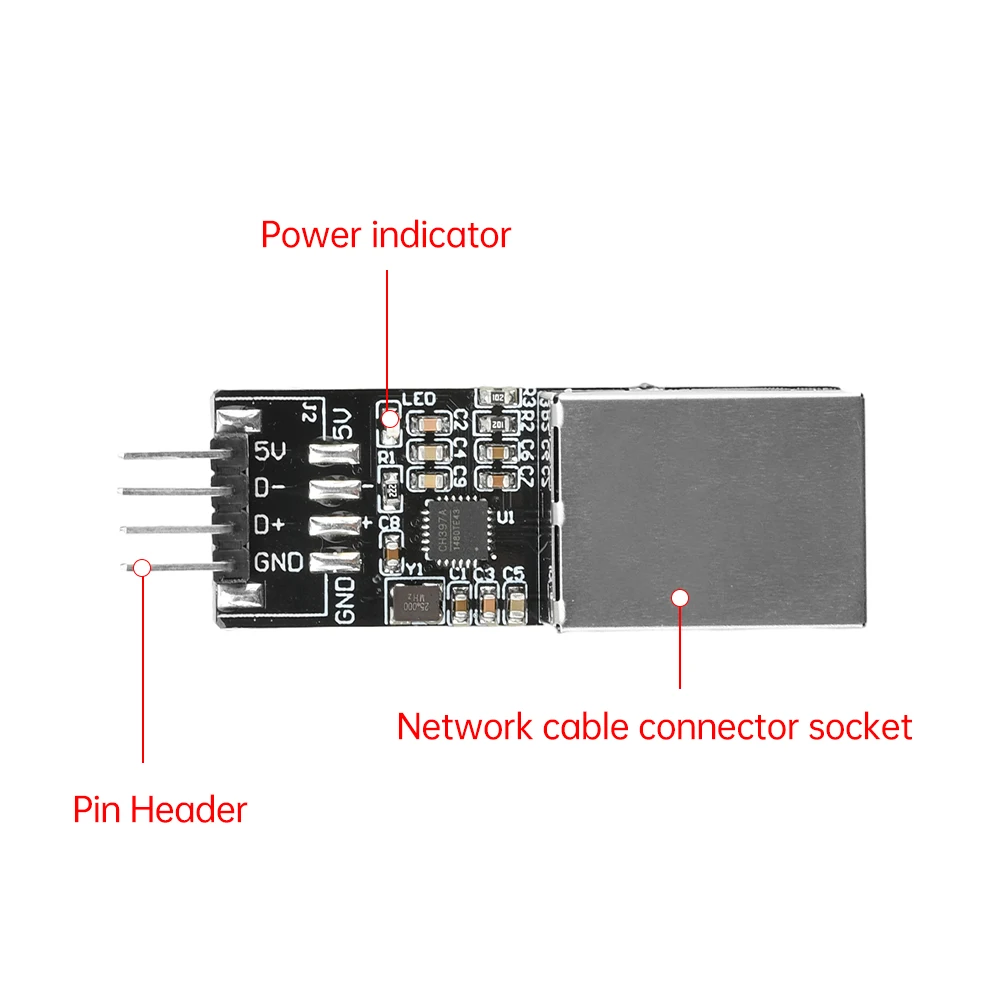 USB-zu-RJ45-Ethernet-Schnittstellenmodul CH397A Modul Typ-C/USB/Pin-Schnittstelle mit eingebautem RISC-V-Prozessor für USB2.1 IEEE802.3 – Detail 17