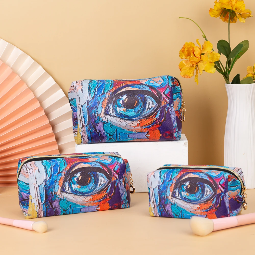 Blue graffiti printing waterproof cosmetic bag cute girl beauty tool storage bag business trip large-capacity coin purse