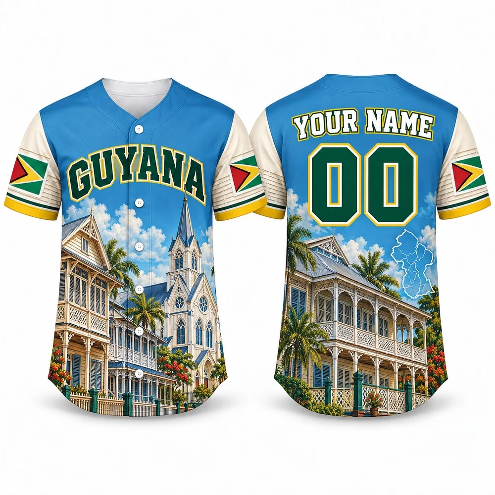 New Guyana Tropical Baseball Jersey in Green Gold Red Colors Jerseys Shirt Personalized Name Number Shirts for National Fans
