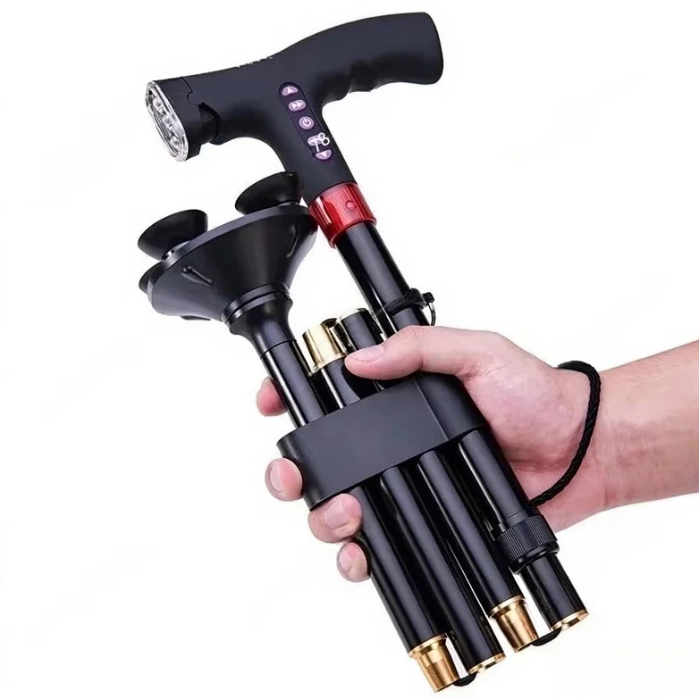 Elderly Adjustable L-ED Walking Cane FM Radio MP3 Smart Safety Fall Alarm Walking Stick Trusty Sticks for The Elder Fathers