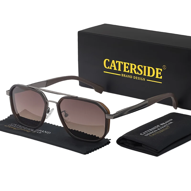 CATERSIDE Retro Polygonale Polarisierte Sonnenbrille für Herren, Punk-Metallrahmen, Flacher Oberteil, Doppelbrücke, Sonnenbrille zum Fahren und Angeln – Detail 8