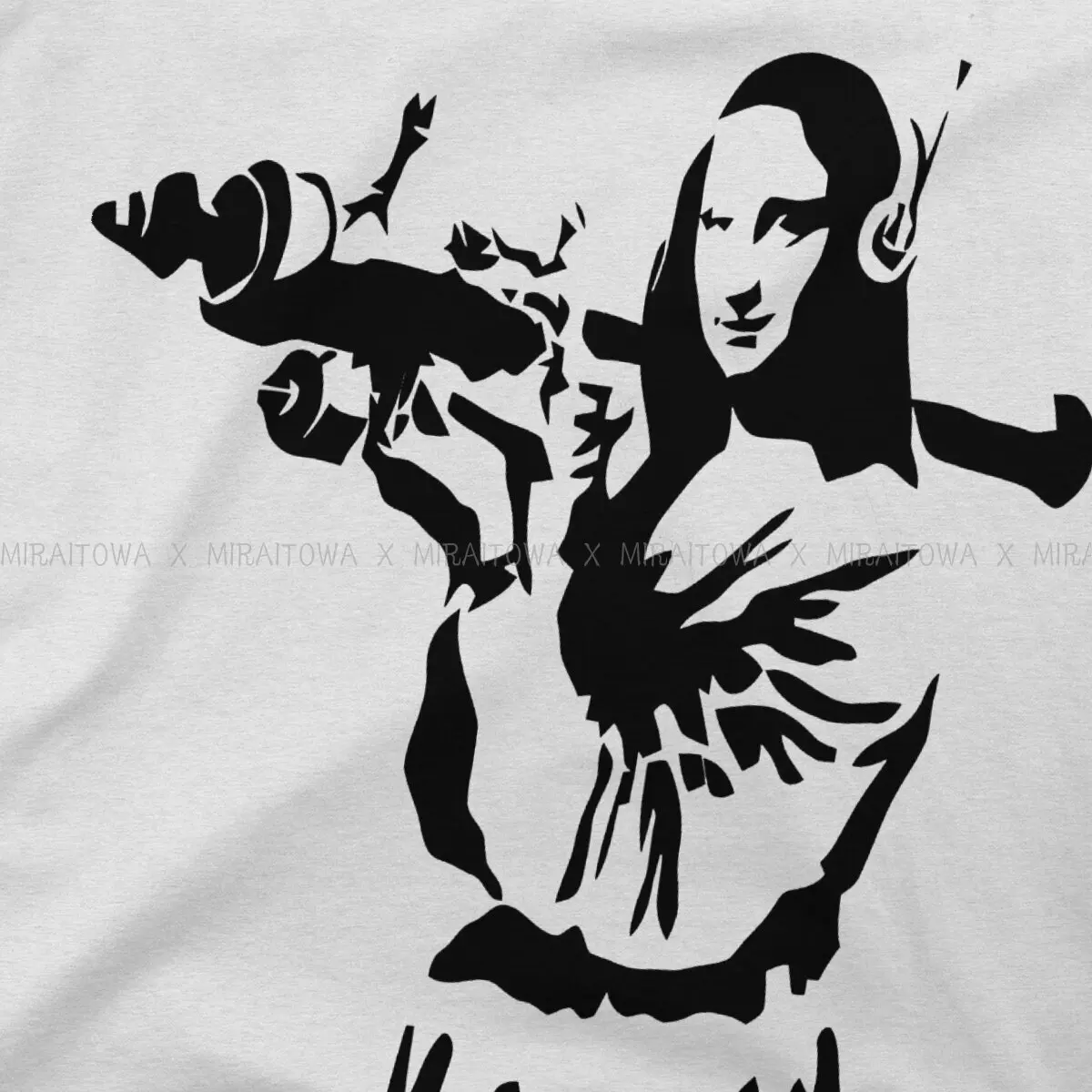 Banksy Wall Graffiti Mona Lisa Bazooka Tshirt Homme Men\'s Clothes Blusas Loose Cotton T Shirt For Men