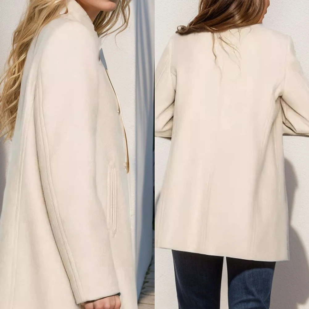 Everyday Essential Women\'s Woolen Coat Comfortable Fit with Long Sleeves and Classic Turn Down Collar For Seasonal Fashion