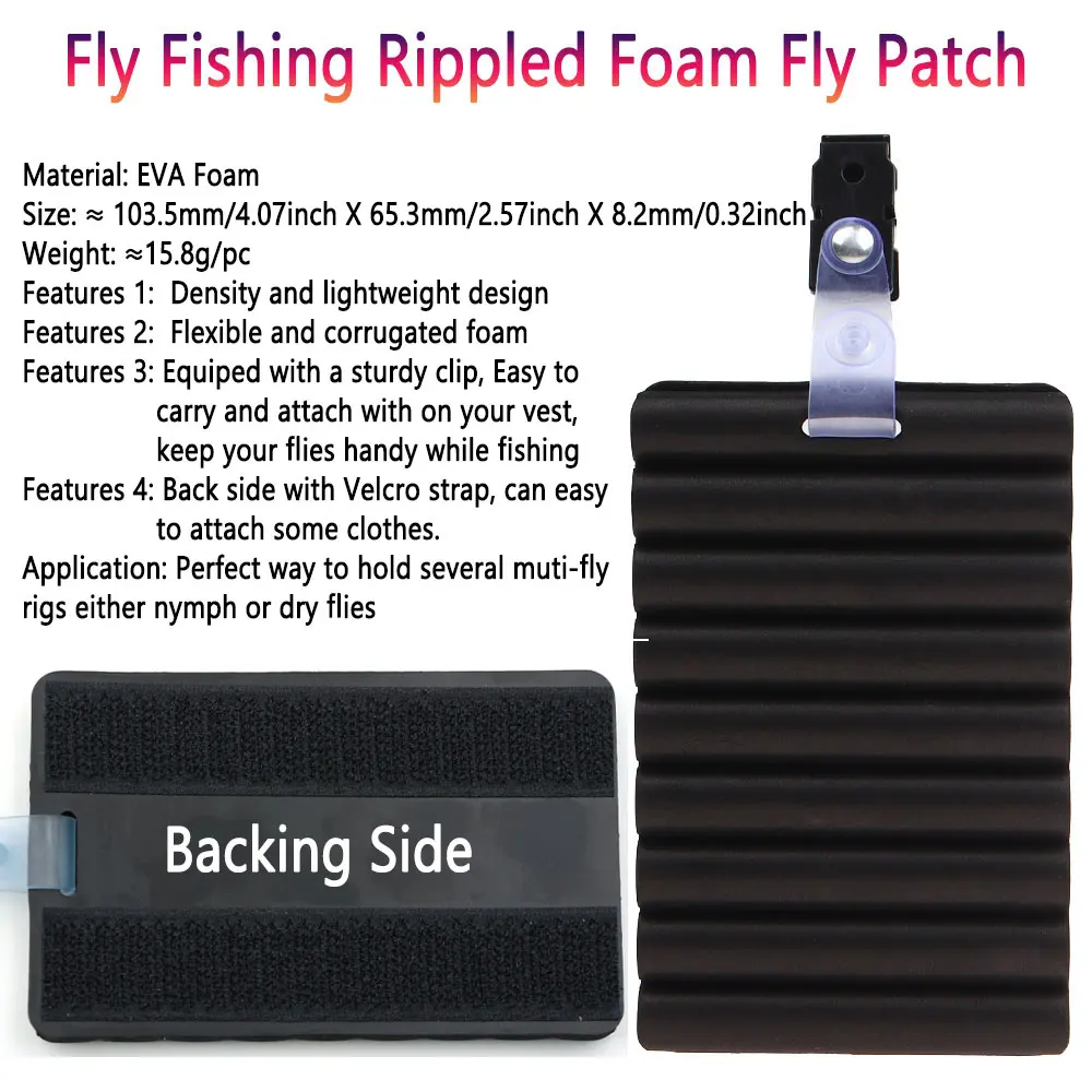 Bimoo 1/2PCS Fishing Fly Rippled Foam Patch For Vest with Cilp Dry Nymph Fly Holder Tool Potable Fly Fishing Accessories Tackle view 2