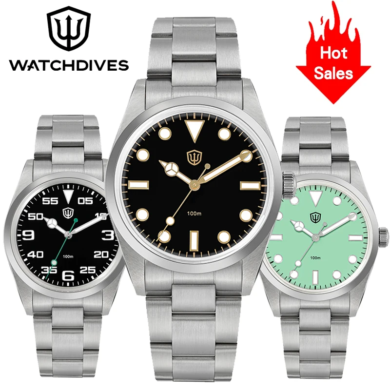 Watchdives WD1016 V3 ساعة VH31 كوارتز حركة حاوية من الفولاذ المقاوم للصدأ ساعة كوارتز 100 متر مقاوم للماء مضيئة 37 مللي متر ساعات عتيقة