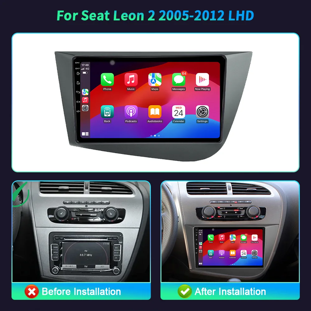 Android 14 Navigation For Seat Leon 2 2005-2012 Left Hand Drive Car Radio Multimedia Player 4G GPS Wireless Carplay Touch Screen