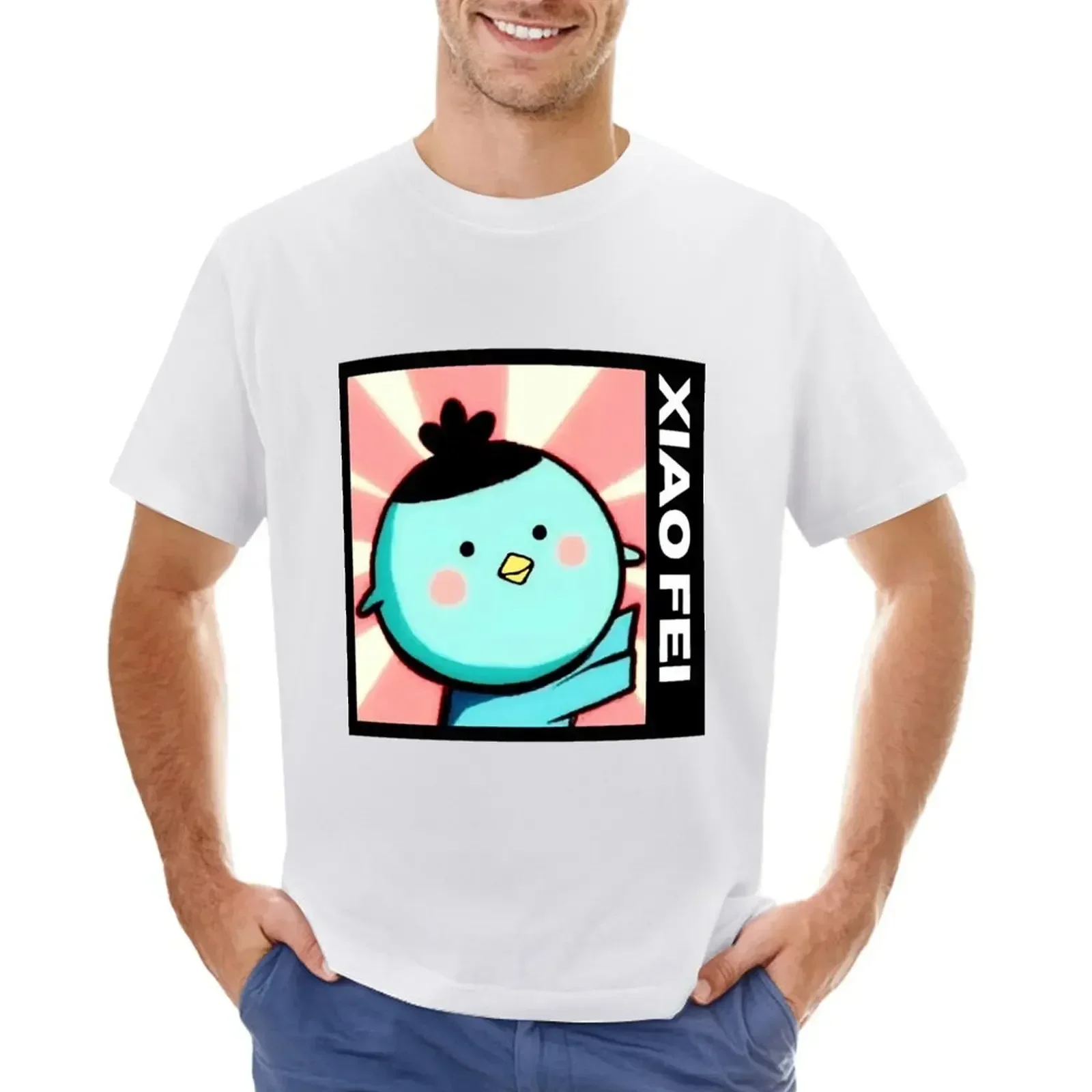 Xiao fei-t-shirt masculina com arte bonito do personagem t-shirt, tops de tamanho grande para meninos