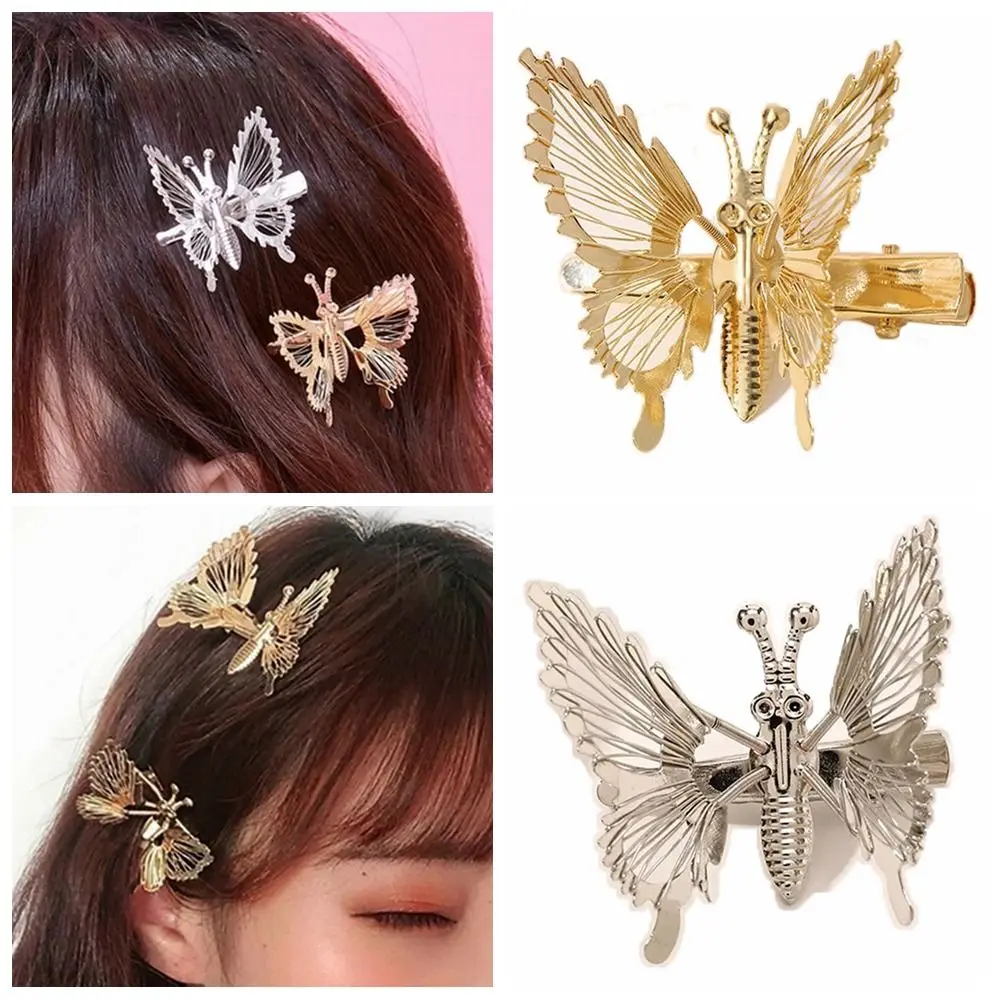 Gold Silver Moving Butterfly Hairpin Hollow Out Butterfly Wings Spring Butterfly Hair Clip Headdress Stage Performance