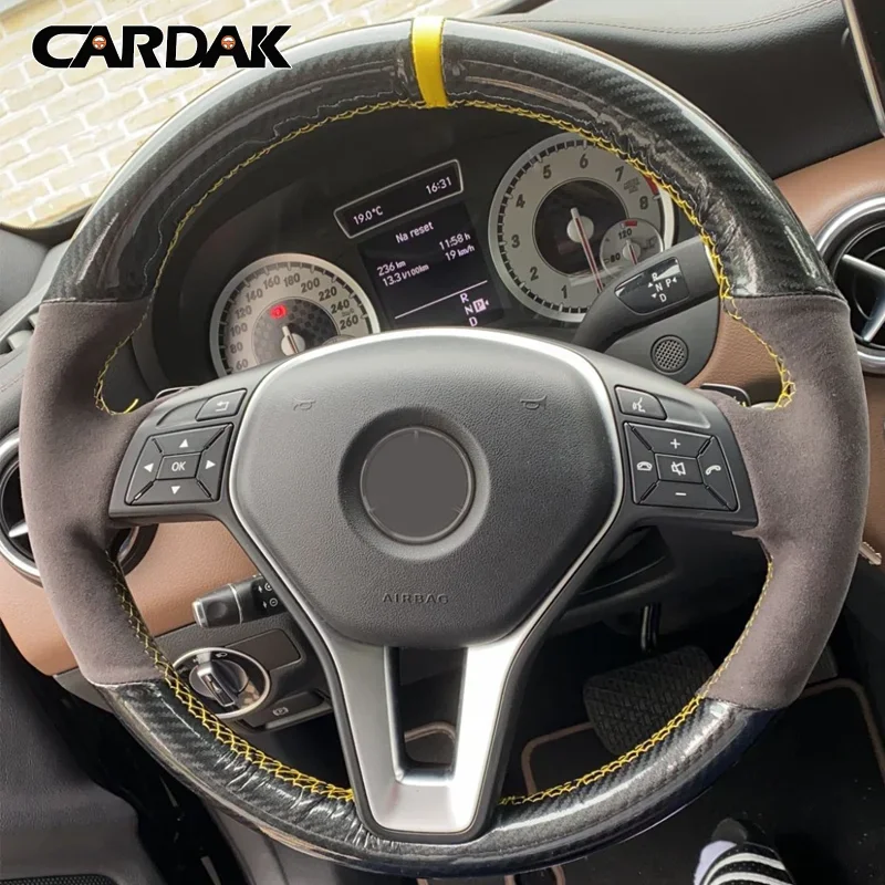 Suede Carbon Leather Steering Wheel Cover for Mercedes Benz W176 W246 C-Class W204 C117 C218 X218 W212 C207 A207 X156