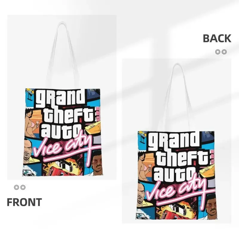 Kawaii Printed Gta Vice City New Poster Shopping Tote Bags Recycling Canvas Shoulder Shopper Grand Theft Auto Handbag