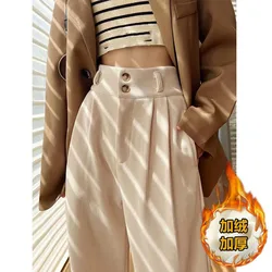 White Corduroy High Waisted Wide Leg Pants For Women Autumn And Winter Velvet Straight Leg Pants Floor Chenille Suit Trousers