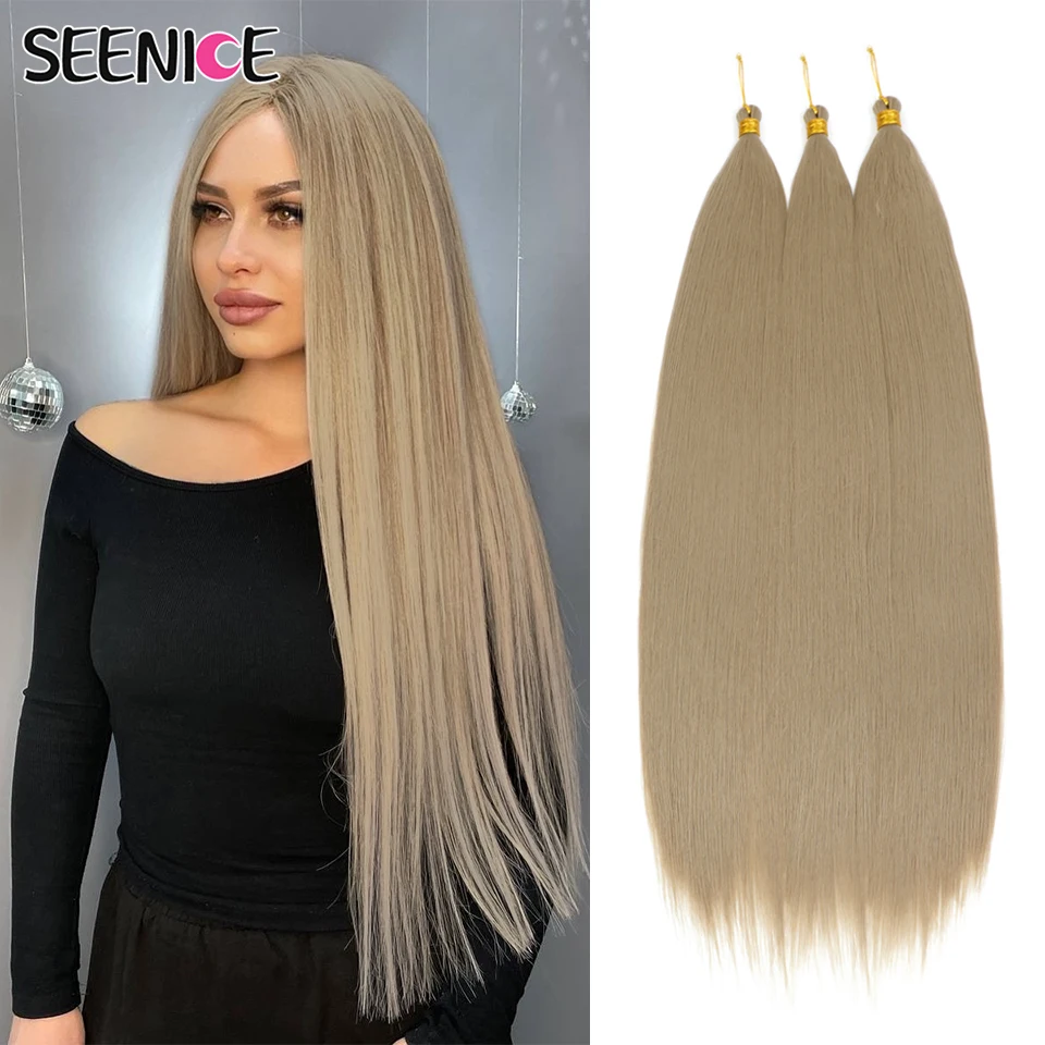 30Inch Ariel Straight Braiding Hair Extensions Yaki Straight Ombre White Pink Synthetic Crochet Braids Hair For Women Fake Hairs